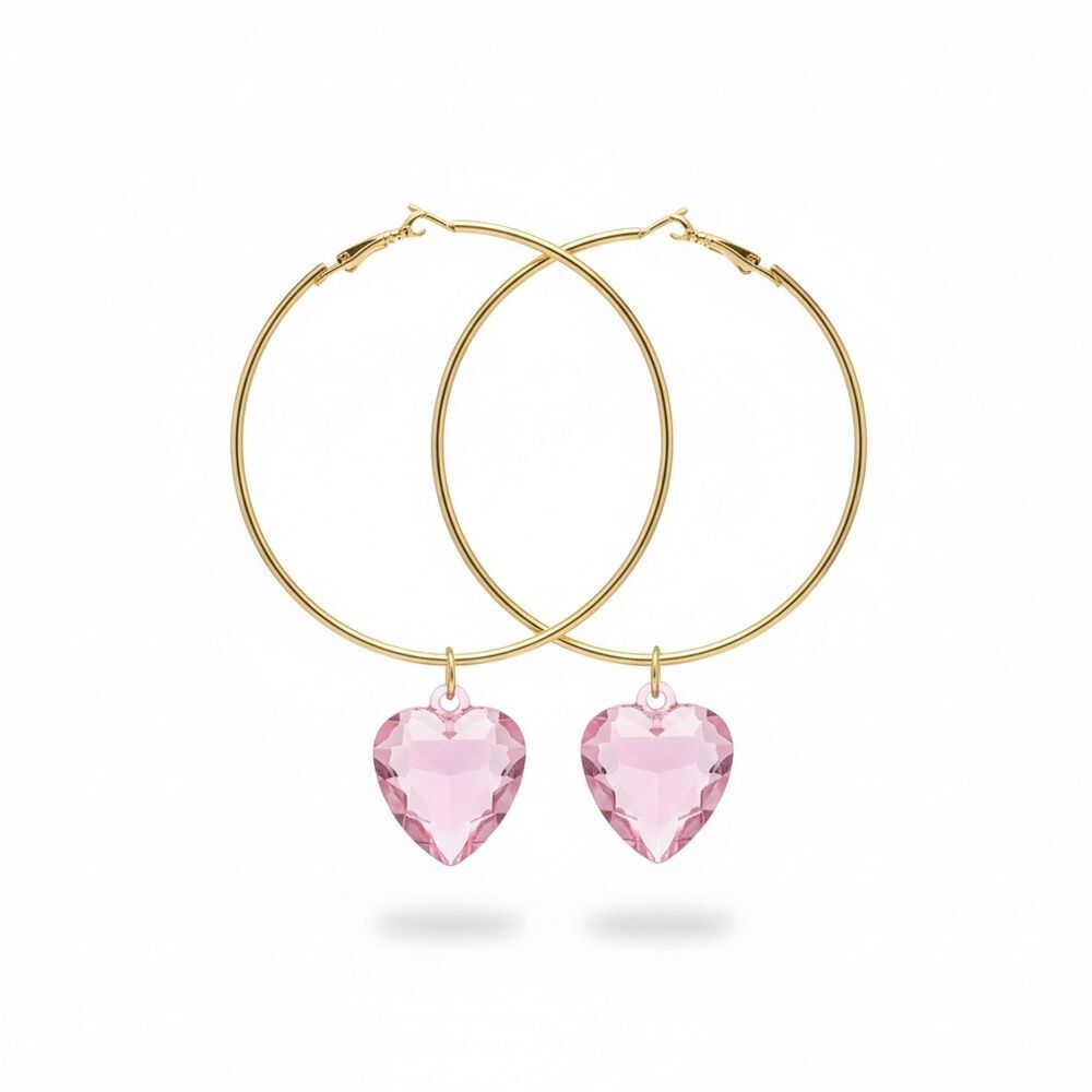 Wild Fable Chunky Big Gold Hoops with Pink Heart Charms Valentines Day Date